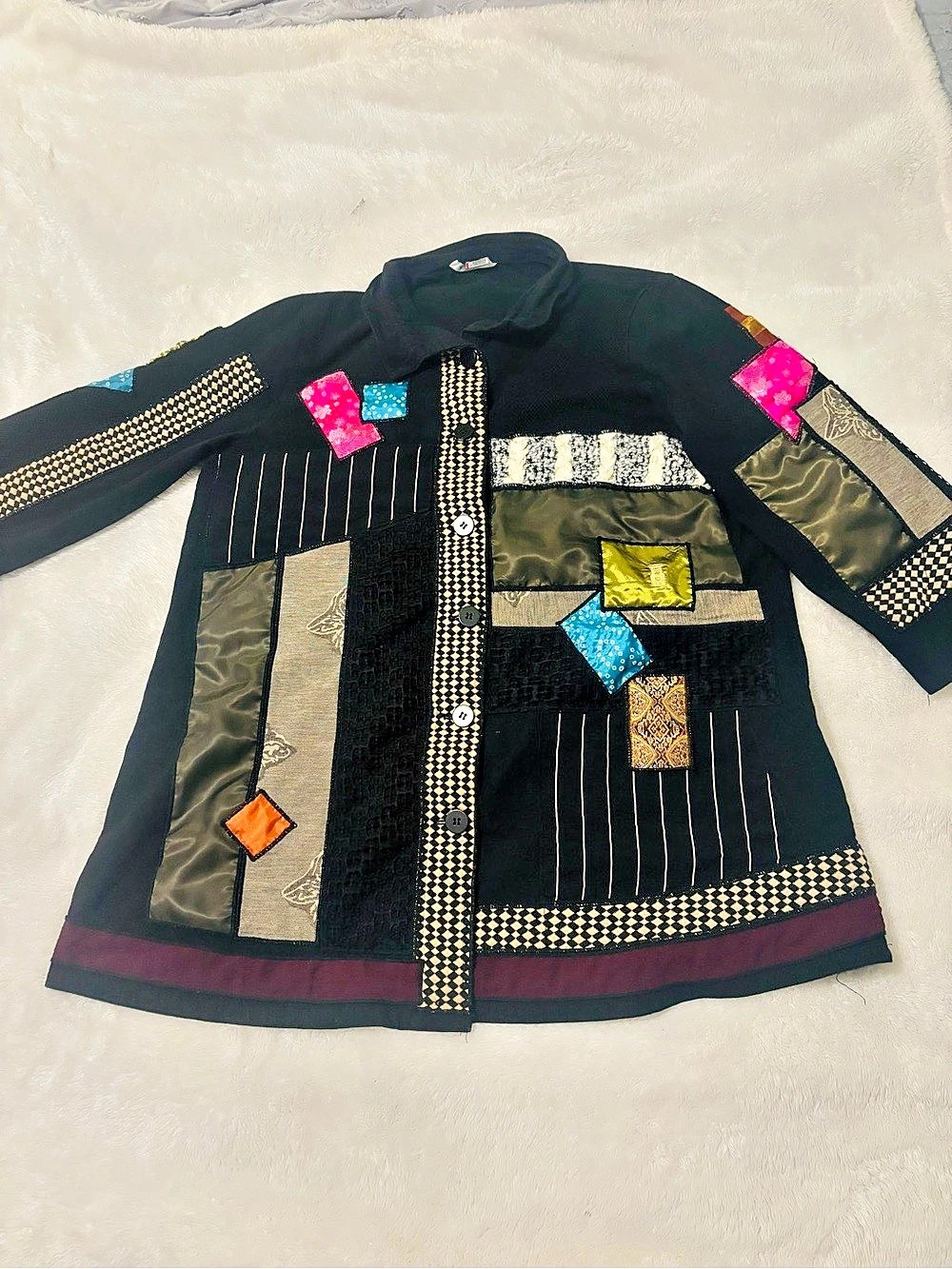 John Mark Abstract Patchwork Button Down Top